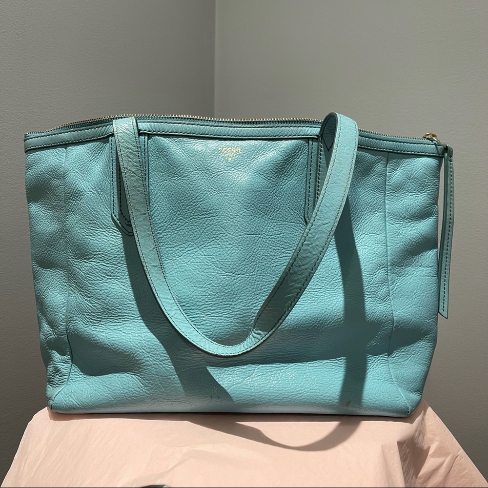 Leather Fossil Sydney Tote Bag Sky Blue
